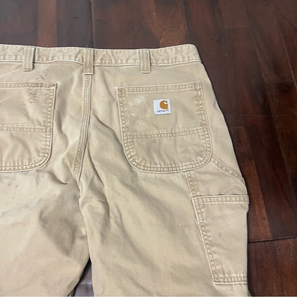 Carhartt Carpenter Tan Khaki Pants Distressed Painted Work Wear Men’s 36x32 - Picture 8 of 10